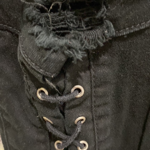 RED FOX BLAXK DISTRESSED JEANS SILVER GROMMETS LACE-UP CALFS, SZ 3 - Picture 14 of 14